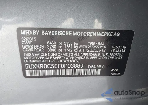 2015 BMW X5 xDrive35I z USA, uszkodzony, nr VIN 5UXKR0C58F0P03889